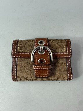 COACH F40583 Signature Compact Bifold Wallet SV/Khaki/Toffee